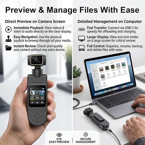 1080P Handheld Vlog Camera Portable Pocket Action Camera with Rotatable Lens, Mini Body Cam with Audio and Video Recording for Outdoor Sports, Cycling, Travel Vlogging Gimbal Camera in Kuwait