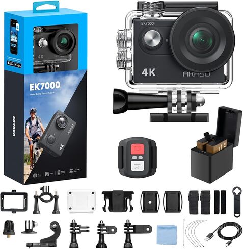 AKASO EK7000 4K30fps Action Camera with EIS Ultra HD 20MP 131ft Waterproof Underwater Camera with 4X Zoom Remote Control with Accessories Kit in Kuwait