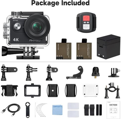 AKASO EK7000 4K30fps Action Camera with EIS Ultra HD 20MP 131ft Waterproof Underwater Camera with 4X Zoom Remote Control with Accessories Kit in Kuwait
