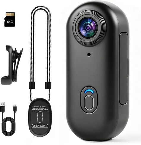 4K Action Camera - 64G POV Portable Body Cam Thumb Size Vlogging Camera with Spring Clip Suitable for Biking Skiing Fishing Baseball Motorcycle Helmet Pets(Black) in Kuwait