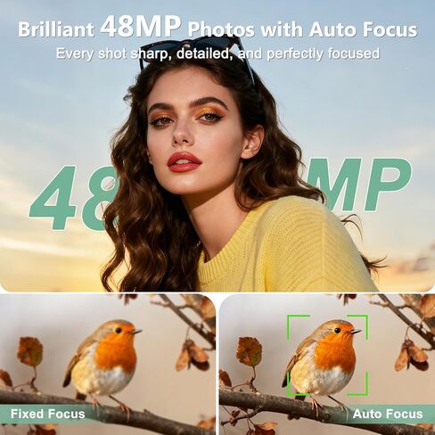 4K Digital Camera for Photography, 48MP Vlogging Camera with Autofocus, Flash, 180° Flip Screen, 16X Zoom, 32GB Card, 2 Batteries & Charger, Compact Travel Camera for Teens, Beginners & YouTube in Kuwait