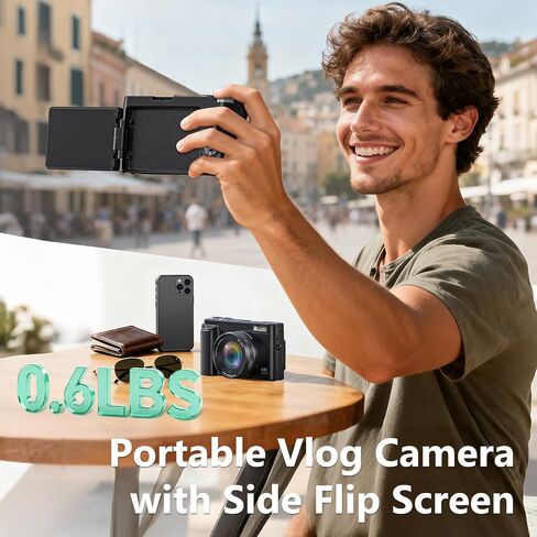 4K Digital Camera for Photography, 48MP Vlogging Camera with Autofocus, Flash, 180° Flip Screen, 16X Zoom, 32GB Card, 2 Batteries & Charger, Compact Travel Camera for Teens, Beginners & YouTube in Kuwait