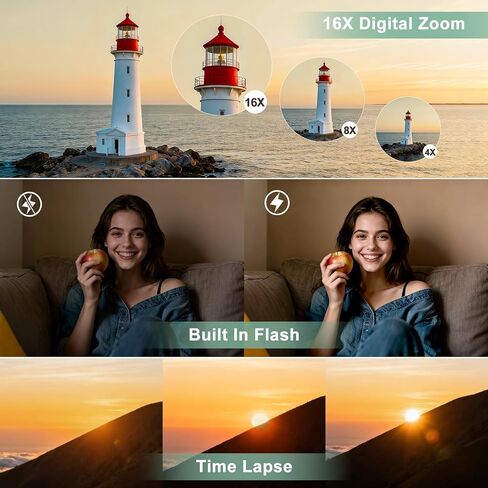 4K Digital Camera for Photography, 48MP Vlogging Camera with Autofocus, Flash, 180° Flip Screen, 16X Zoom, 32GB Card, 2 Batteries & Charger, Compact Travel Camera for Teens, Beginners & YouTube in Kuwait