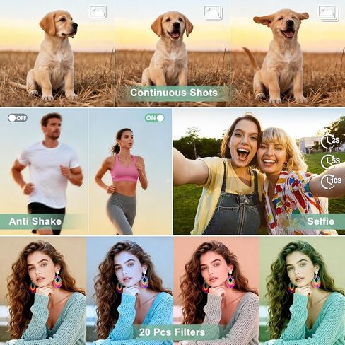 4K Digital Camera for Photography, 48MP Vlogging Camera with Autofocus, Flash, 180° Flip Screen, 16X Zoom, 32GB Card, 2 Batteries & Charger, Compact Travel Camera for Teens, Beginners & YouTube in Kuwait