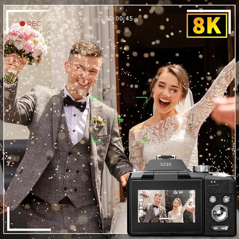 NBD 64MP Digital Cameras for Photography,8K Vlogging Cameras for YouTube,16X Optical Zoom Travel Point and Shoot Digital Cameras Fotograficas with 180°Flip Screen,58mm UV Lens,2 Batteries(Black) in Kuwait