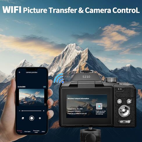 NBD 64MP Digital Cameras for Photography,8K Vlogging Cameras for YouTube,16X Optical Zoom Travel Point and Shoot Digital Cameras Fotograficas with 180°Flip Screen,58mm UV Lens,2 Batteries(Black) in Kuwait