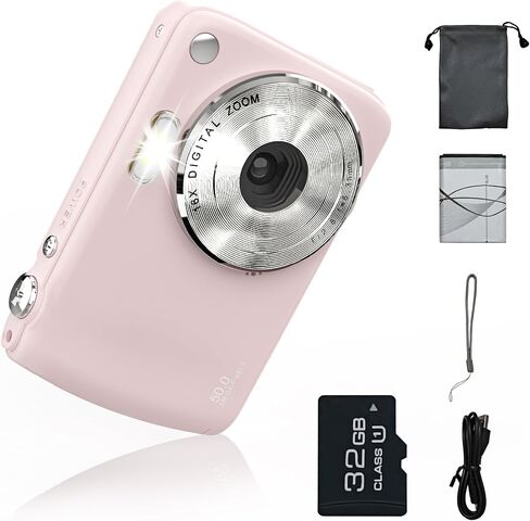 Digital Camera for 50MP FHD 1080P, Digital Point and Shoot Camera with 16X Zoom Anti Shake, Indoor&Outdoor Travel Compact Small Camera Gift for Boys Girls Kids Camera with 32GB Card, Pink in Kuwait