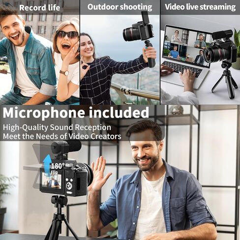 NBD 64MP Digital Cameras for Photography,8K Vlogging Cameras for YouTube,16X Optical Zoom Travel Point and Shoot Digital Cameras Fotograficas with 180°Flip Screen,58mm UV Lens,2 Batteries(Black) in Kuwait
