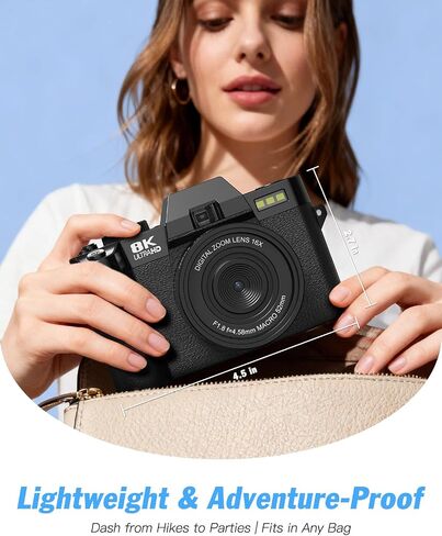 8K Digital Cameras for Photography, 64MP Vlogging Camera with 180°Flip Screen，2 Batteries, 64GB TF Card，16X Zoom, WiFi, 3 Color Filters,Microphone, Tripod, Wide & Macro Lens Kit in Kuwait
