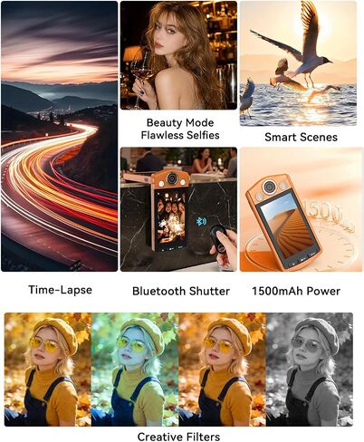 ORDRO VS3 4K Digital Camera w/360° Flip, 64MP, AF, WiFi, Remote | 360° Flip Screen, 4K/60fps + 64MP Photos,WiFi 6 Speed & Remote,Smart AF & 20cm Macro Mode | Fast Focus,Creative Shots in Kuwait