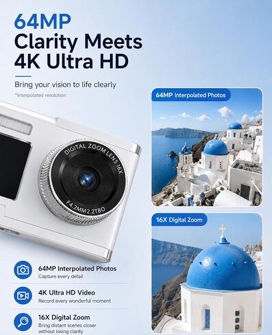 Point and Shoot Digital Camera 16X Zoom Dual Screen Selfie Fill Light | Fun Filters Ideal Birthday Christmas Gift for Boys Girls and Teens in Kuwait
