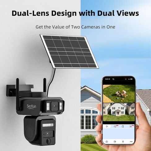 Solar Security Camera, Dual Lens 360° PTZ, 2.4GHz WiFi | 8000mAh Battery, Motion Tracking, White-Light Color Night Vision, 2-Way Audio, IP66, MicroSD or Optional Paid Cloud in Kuwait