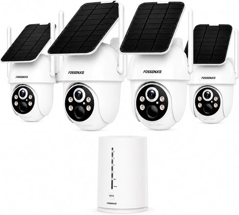 Solar Security Cameras Wireless Outdoor, 4-Camera 2K Home Security System with 64GB Local Storage, 360° Pan Tilt, Color Night Vision, Motion Alerts, No Monthly Fee in Kuwait