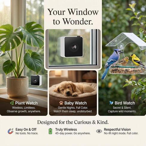 Wireless Window Camera for Indoor: No Wires No Power Outlet | 45-Day Battery for Rental Home Security with 4MP Color Night Vision - 3s DIY No Tools No Drill with Removable Magnetic Mount in Kuwait