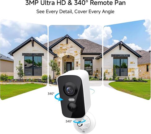 Arenti 340° Pan Wireless Security Camera Outdoor Magnetic, 3MP Battery Powered Wireless Camera for Home Security, Full-Color Night Vision, PIR AI Detection, 2-Way Audio, 2.4G WiFi Works with Alexa in Kuwait