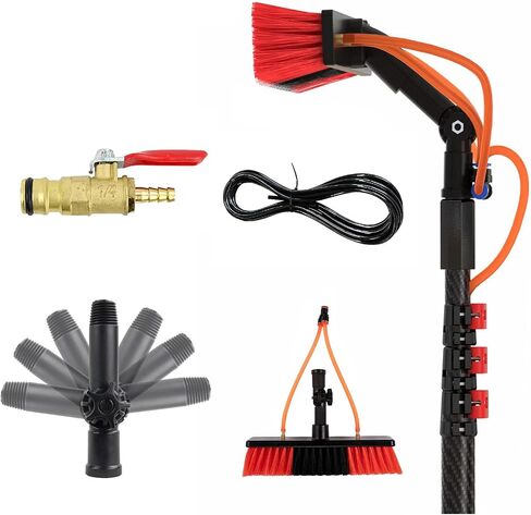 Telescopic Glass Cleaning Brush Kit - Rotating Water Fed Pole for Solar Panel, Car & Truck Windows - Perfect for Home & Outdoor Use in Kuwait