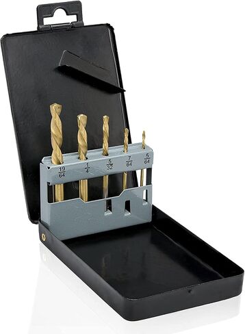 NEIKO 10038A Left-Hand Drill-Bit Set, High-Speed Steel Drills with Titanium Nitride Coating, Reverse-Twist Drill Bits, SAE Sizes, 13-Piece Set in Kuwait