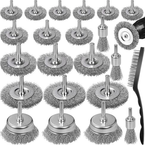 11 Pcs Metal Carbon Steel Wire Wheel for Drill Set,Wool Brush Drill Attachment for Removing Paint and Rust with 1/4" Round Shank in Kuwait