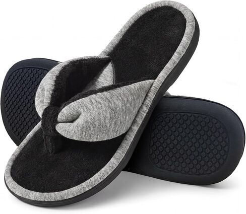 Wishcotton Women's Adjustable Memory Foam Flip Flop Slippers Cozy Lightweight Open Toe House Shoes, Grey, 9-10 Women | Ladies Indoor Slippers Summer Lightweight Open Toe House Sandals in Kuwait