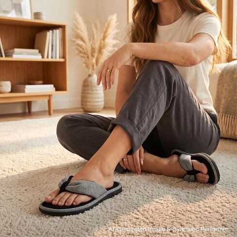 Wishcotton Women's Adjustable Memory Foam Flip Flop Slippers Cozy Lightweight Open Toe House Shoes, Grey, 9-10 Women | Ladies Indoor Slippers Summer Lightweight Open Toe House Sandals in Kuwait