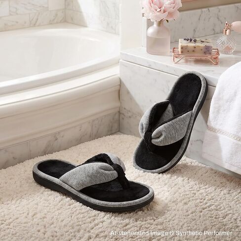 Wishcotton Women's Adjustable Memory Foam Flip Flop Slippers Cozy Lightweight Open Toe House Shoes, Grey, 9-10 Women | Ladies Indoor Slippers Summer Lightweight Open Toe House Sandals in Kuwait