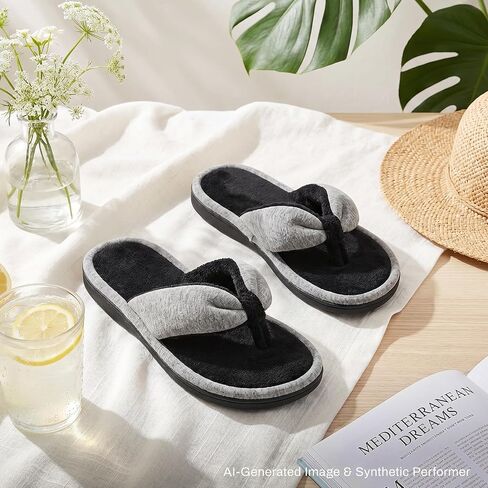 Wishcotton Women's Adjustable Memory Foam Flip Flop Slippers Cozy Lightweight Open Toe House Shoes, Grey, 9-10 Women | Ladies Indoor Slippers Summer Lightweight Open Toe House Sandals in Kuwait