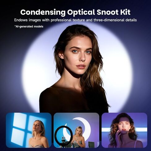 YSKE-Bowens Mount Spotlight Conical Optical Snoot kit 19°,Photography Studio Lighting Accessory with 30 Metal Gobos&5 Color Gels Focus ControlCompatible for Aputure Godox Nee*wer Profoto LED Lights in Kuwait