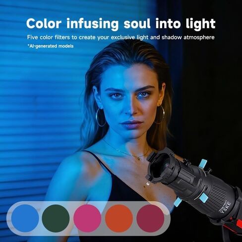 YSKE-Bowens Mount Spotlight Conical Optical Snoot kit 19°,Photography Studio Lighting Accessory with 30 Metal Gobos&5 Color Gels Focus ControlCompatible for Aputure Godox Nee*wer Profoto LED Lights in Kuwait