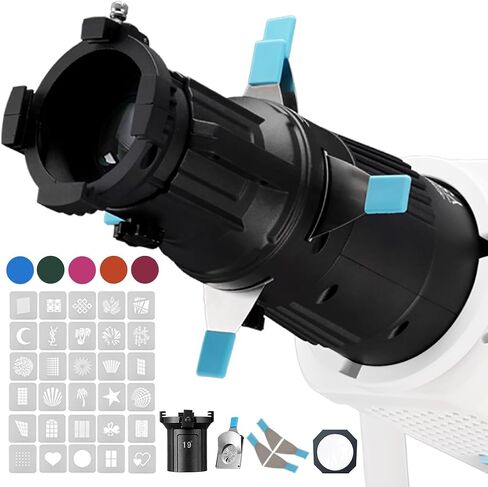 YSKE-Bowens Mount Spotlight Conical Optical Snoot kit 19°,Photography Studio Lighting Accessory with 30 Metal Gobos&5 Color Gels Focus ControlCompatible for Aputure Godox Nee*wer Profoto LED Lights in Kuwait
