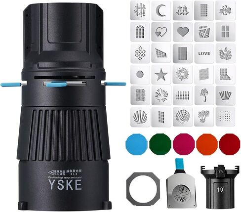 YSKE-Bowens Mount Spotlight Conical Optical Snoot kit 19°,Photography Studio Lighting Accessory with 30 Metal Gobos&5 Color Gels Focus ControlCompatible for Aputure Godox Nee*wer Profoto LED Lights in Kuwait
