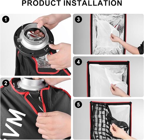 GVM Rectangular Softbox with Bowens Mount,15.75x23.6/40x60cm Grid Honeycomb Grid, Professional Portrait Photography Light Modifier for Product Shoots, Portraits in Kuwait