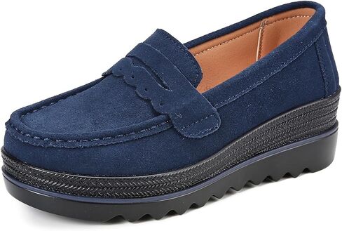 Ruiatoo Women's Slip-On Platform Loafers Suede Wedge Mocs Low-Top Lightweight Casual Office, Travel, Daily Walking Shoes in Kuwait