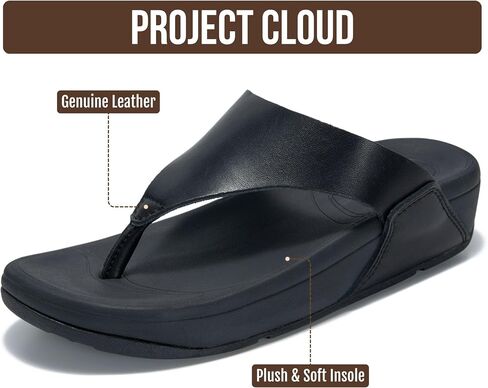 Project Cloud Genuine Leather Thong Flip Flops for Women with Arch Support | Genuine Leather Thong Flip Flops with Plush Soft Insole Arch Support & Non Slip Outsole Comfortable Beach & Summer Slides in Kuwait