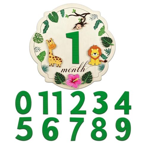 Baby Monthly Milestone Signs - Wooden Safari Animal Photography Props for Newborn, 1-12 Monthly Baby Month Milestone - Nursery Decor for Boy Girl Announcement Sign in Kuwait