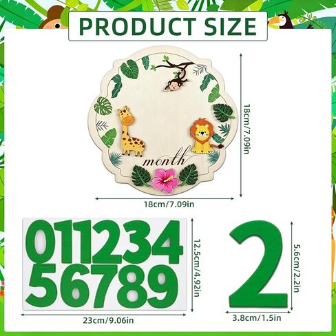 Baby Monthly Milestone Signs - Wooden Safari Animal Photography Props for Newborn, 1-12 Monthly Baby Month Milestone - Nursery Decor for Boy Girl Announcement Sign in Kuwait
