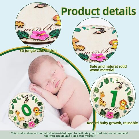 Baby Monthly Milestone Signs - Wooden Safari Animal Photography Props for Newborn, 1-12 Monthly Baby Month Milestone - Nursery Decor for Boy Girl Announcement Sign in Kuwait