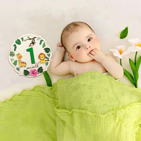 Baby Monthly Milestone Signs - Wooden Safari Animal Photography Props for Newborn, 1-12 Monthly Baby Month Milestone - Nursery Decor for Boy Girl Announcement Sign in Kuwait