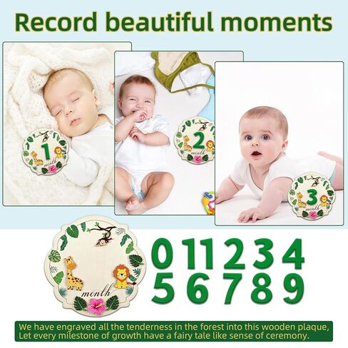 Baby Monthly Milestone Signs - Wooden Safari Animal Photography Props for Newborn, 1-12 Monthly Baby Month Milestone - Nursery Decor for Boy Girl Announcement Sign in Kuwait