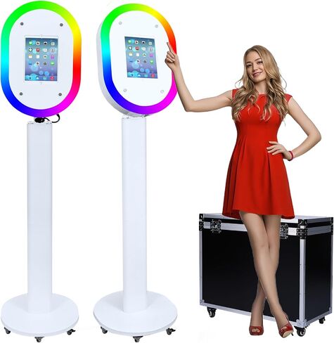 Photo Booth Machine for iPad 10.2" 10.9" 11" 12.9", Selfie Station Photobooth,RGB Ring Light,Custom Logo,for Parties Wedding Rental (Black - Honeycomb Box) in Kuwait