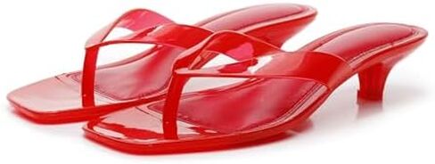 Jelly Thong Kitten Heeled Sandals for Women Clear Comfortable Square Open Toe Slip On Low Heels Flip Flop Mules Summer Transparent Beach Slides in Saudi Arabia