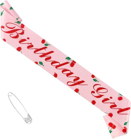Cherry Birthday Girl Sash - Elegant Pink Satin with Red Foil Party Birthday Sash for Girls, Perfect for Cherry Birthday Party Decorations & Photo Props in Kuwait