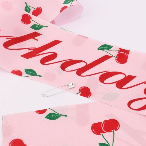 Cherry Birthday Girl Sash - Elegant Pink Satin with Red Foil Party Birthday Sash for Girls, Perfect for Cherry Birthday Party Decorations & Photo Props in Kuwait