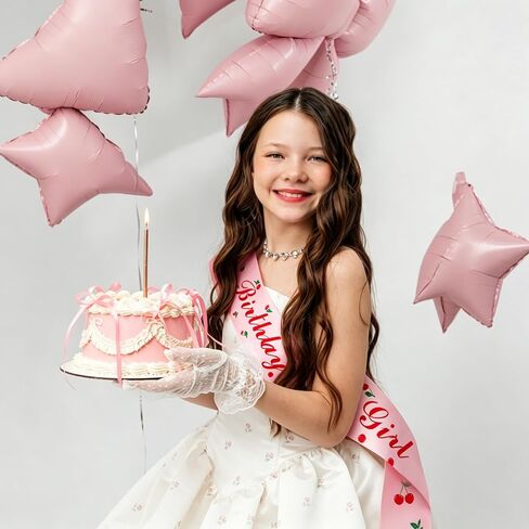 Cherry Birthday Girl Sash - Elegant Pink Satin with Red Foil Party Birthday Sash for Girls, Perfect for Cherry Birthday Party Decorations & Photo Props in Kuwait