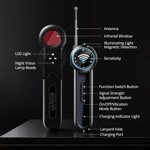 8-in-1 Hidden Camera Detector, Bug&Anti spy Detector,GPS Tracker Finder, RF Signal Detector with Telescopic Antenna, Infrared Lens Detection, Vibration & Sound Alerts, LED Flashlight in Kuwait