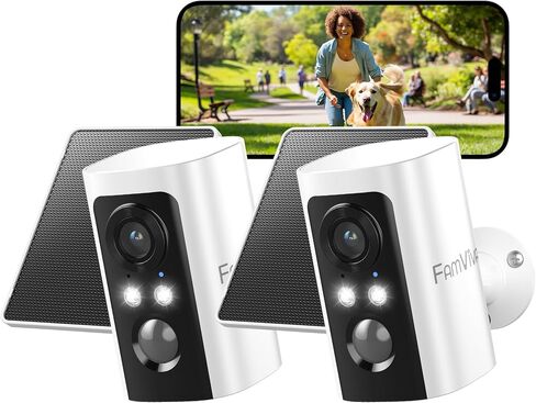 2K Security Cameras Wireless Outdoor with Solar Panels, Battery Powered Cameras for Home Security, Color Night Vision, AI Motion Detection, Spotlight & Siren Alarm, 2.4GHz, Waterproof，White-2P in Kuwait