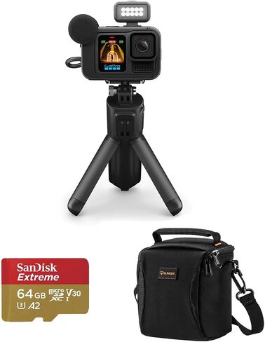 GoPro HERO13 Black Action Camera with 5.3K60 Video, 27MP Photos, HyperSmooth 6.0 Stabilization, The Handler Grip, 2 Enduro Batteries, 64GB SD Card, Head Strap, Adhesive Mounts, 1-Year Warranty in Kuwait