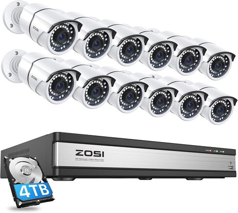 ZOSI 4K PoE Home Security Camera System with 2TB HDD, 8pcs 5MP Weatherproof Outdoor Indoor Metal Cameras, 120ft Night Vision, Person Vehicle Detection, 8 Channel 8MP NVR Recorder for 24/7 Recording in Kuwait