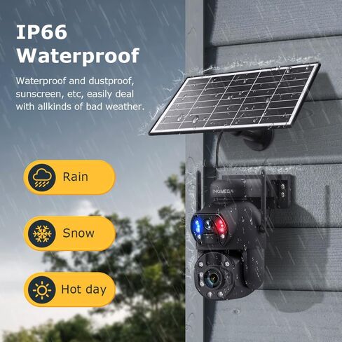 Solar Camera Outdoor Wireless, 6MP Dual View 36X Optical Zoom PTZ Security Camera, 2.4GHz WiFi, 50M Laser Infrared Night Vision, IP66 Waterproof for Home Yard Villa Farm Outdoor Surveillance in Kuwait