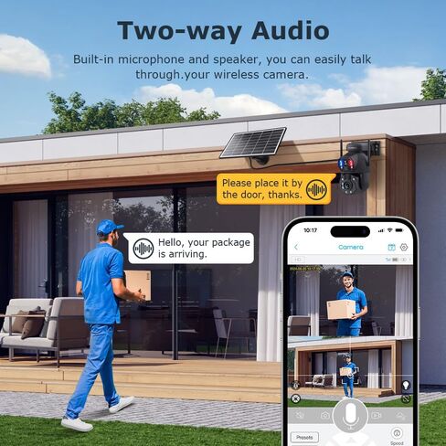 Solar Camera Outdoor Wireless, 6MP Dual View 36X Optical Zoom PTZ Security Camera, 2.4GHz WiFi, 50M Laser Infrared Night Vision, IP66 Waterproof for Home Yard Villa Farm Outdoor Surveillance in Kuwait