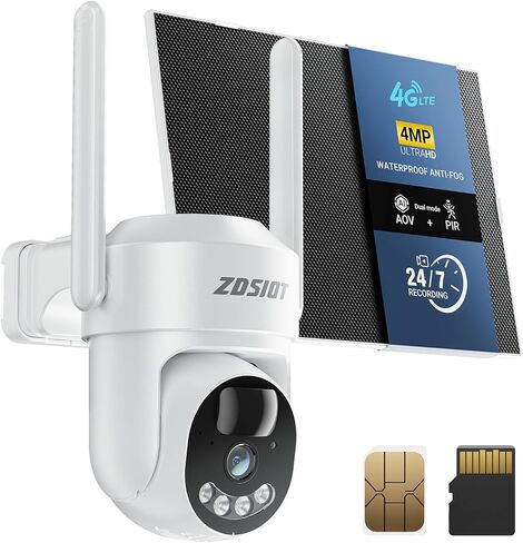 Solar Cellular Security Camera 24/7 Recording, No WiFi 4G LTE Camera Wireless Outdoor for Jobsite/Barn/Remote Areas, AI Detection, Human Tracking, 4MP Color Night Vision, Built-in Sim & 64GB TF Card in Kuwait
